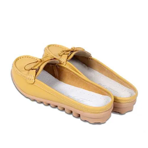 Women Casual Soft Leather Slip-ons Bowknot Chic Flat Loafers