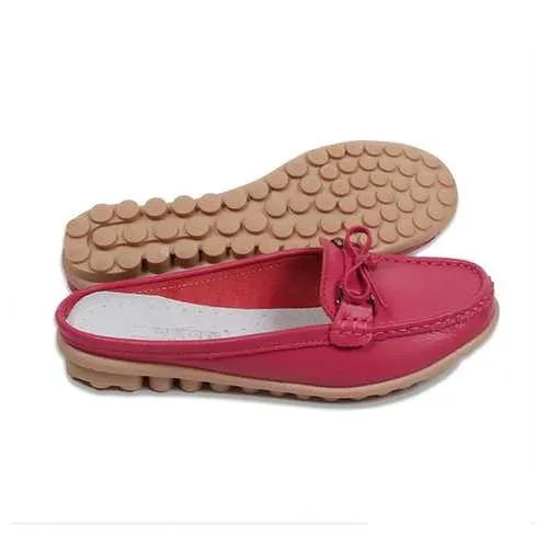 Women Casual Soft Leather Slip-ons Bowknot Chic Flat Loafers