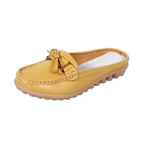 Women Casual Soft Leather Slip-ons Bowknot Chic Flat Loafers