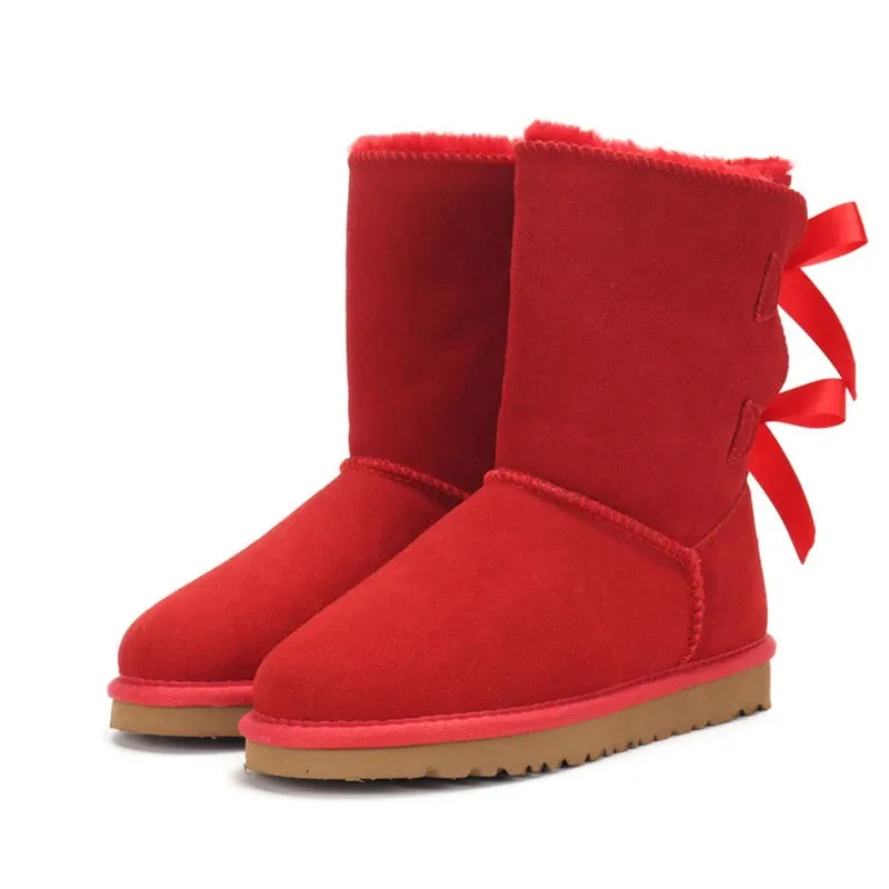 Women's Cowhide Leather Ankle Snow Boots
