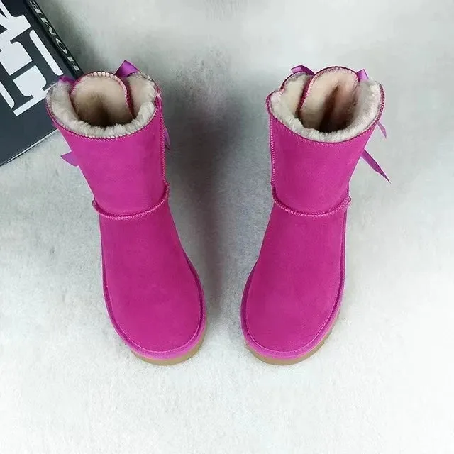 Women's Cowhide Leather Ankle Snow Boots