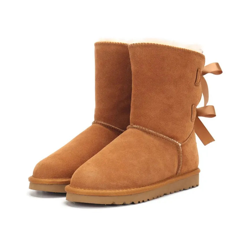 Women's Cowhide Leather Ankle Snow Boots