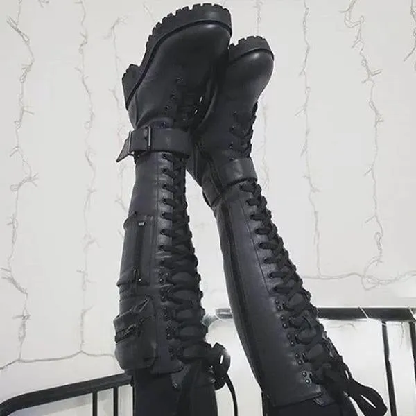 Women's Stylish Lace-Up Thick-Soled Motorcycle Boots 13283022S