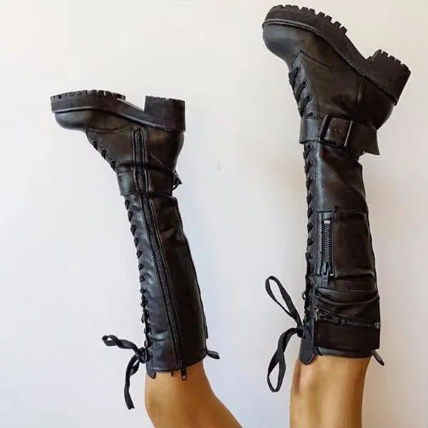 Women's Stylish Lace-Up Thick-Soled Motorcycle Boots 13283022S