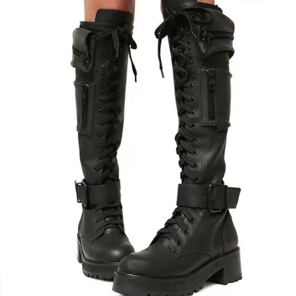 Women's Stylish Lace-Up Thick-Soled Motorcycle Boots 13283022S