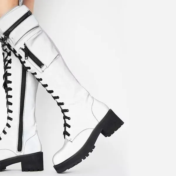 Women's Stylish Lace-Up Thick-Soled Motorcycle Boots 13283022S