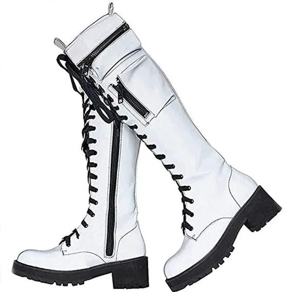 Women's Stylish Lace-Up Thick-Soled Motorcycle Boots 13283022S