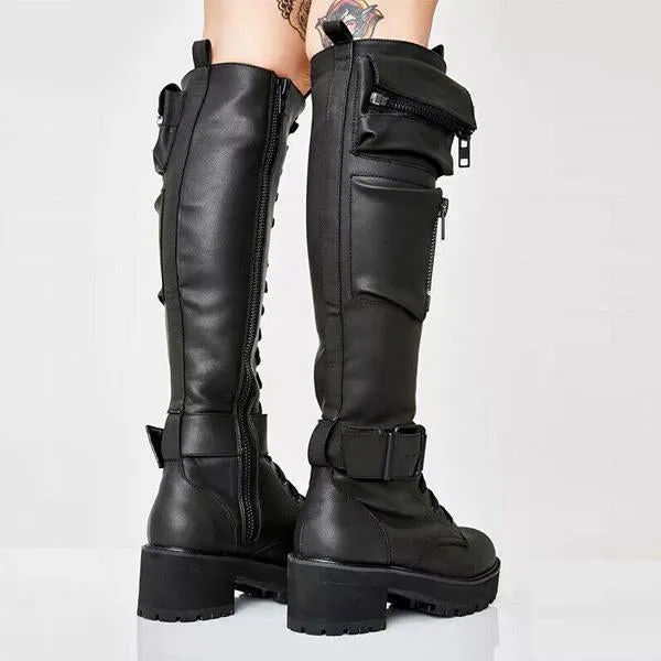 Women's Stylish Lace-Up Thick-Soled Motorcycle Boots 13283022S