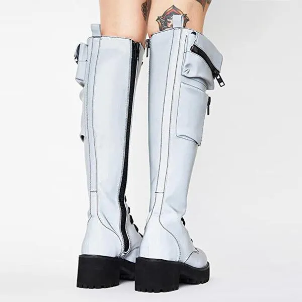 Women's Stylish Lace-Up Thick-Soled Motorcycle Boots 13283022S